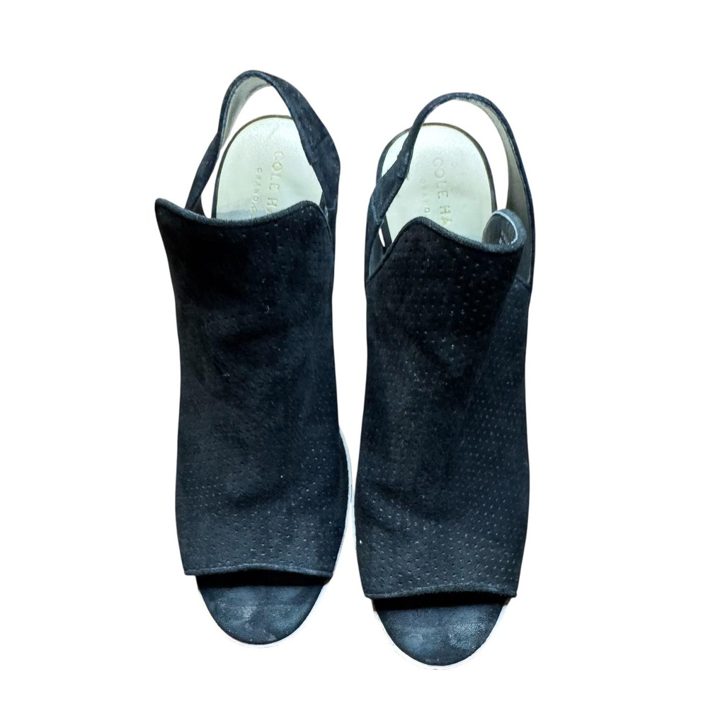 Cole Haan Shoes Womens Size 8 Black Suede Slingback Sandals Block Heel Grand OS